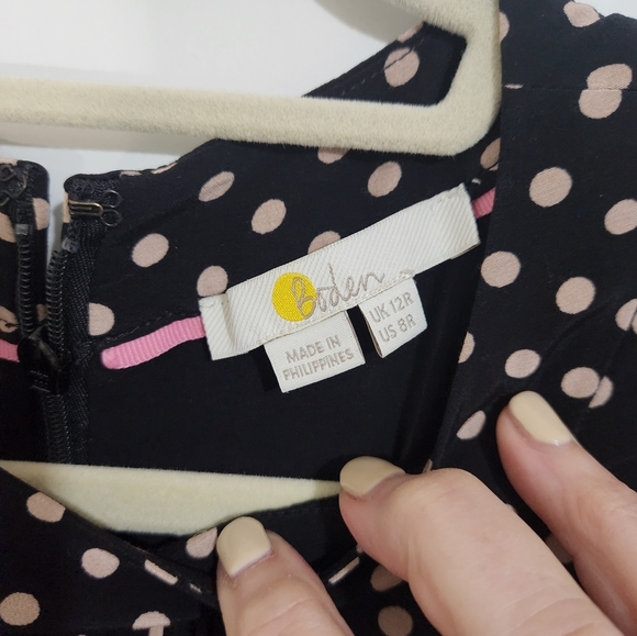 Boden Black Pink Polka Dot Dress, Size 12 - Picture 2 of 10
